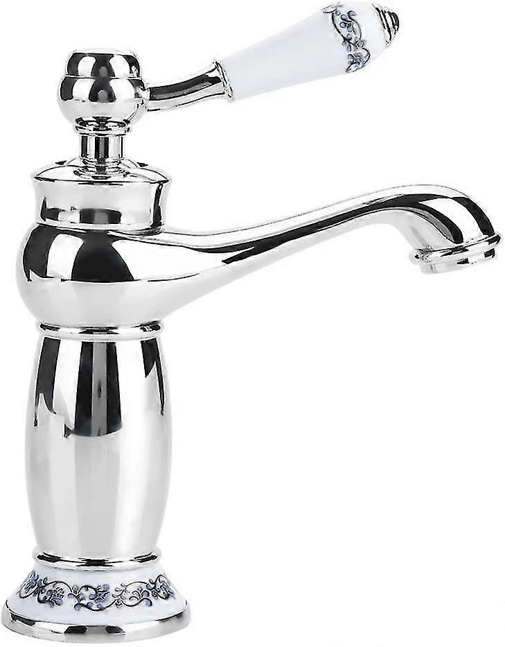 Retro Single Handle Basin Faucet Brass Ceramic Sink Faucet Blue And White Porcelain Long Neck Vintage Floral Pattern With Inlet Cold/hot Faucet Kitche