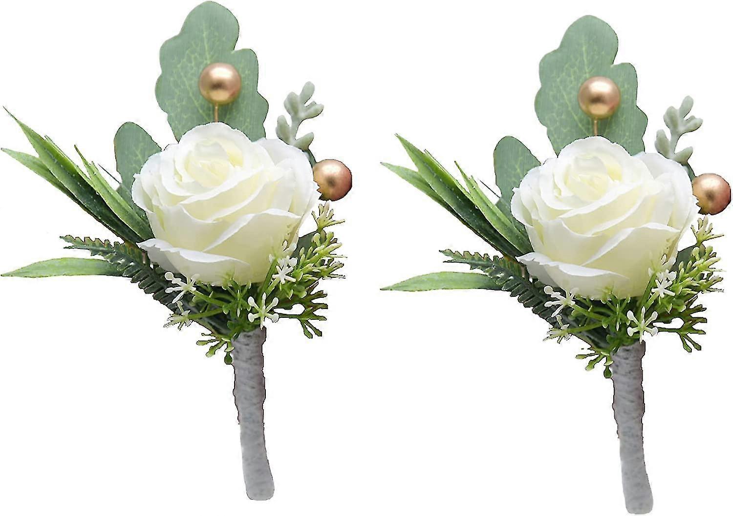 Boutonnières Roses Pour Marié - Lot De 6, Soie Et Métal, Couleur Rouge Vin, 5x8.9 Cm - 6