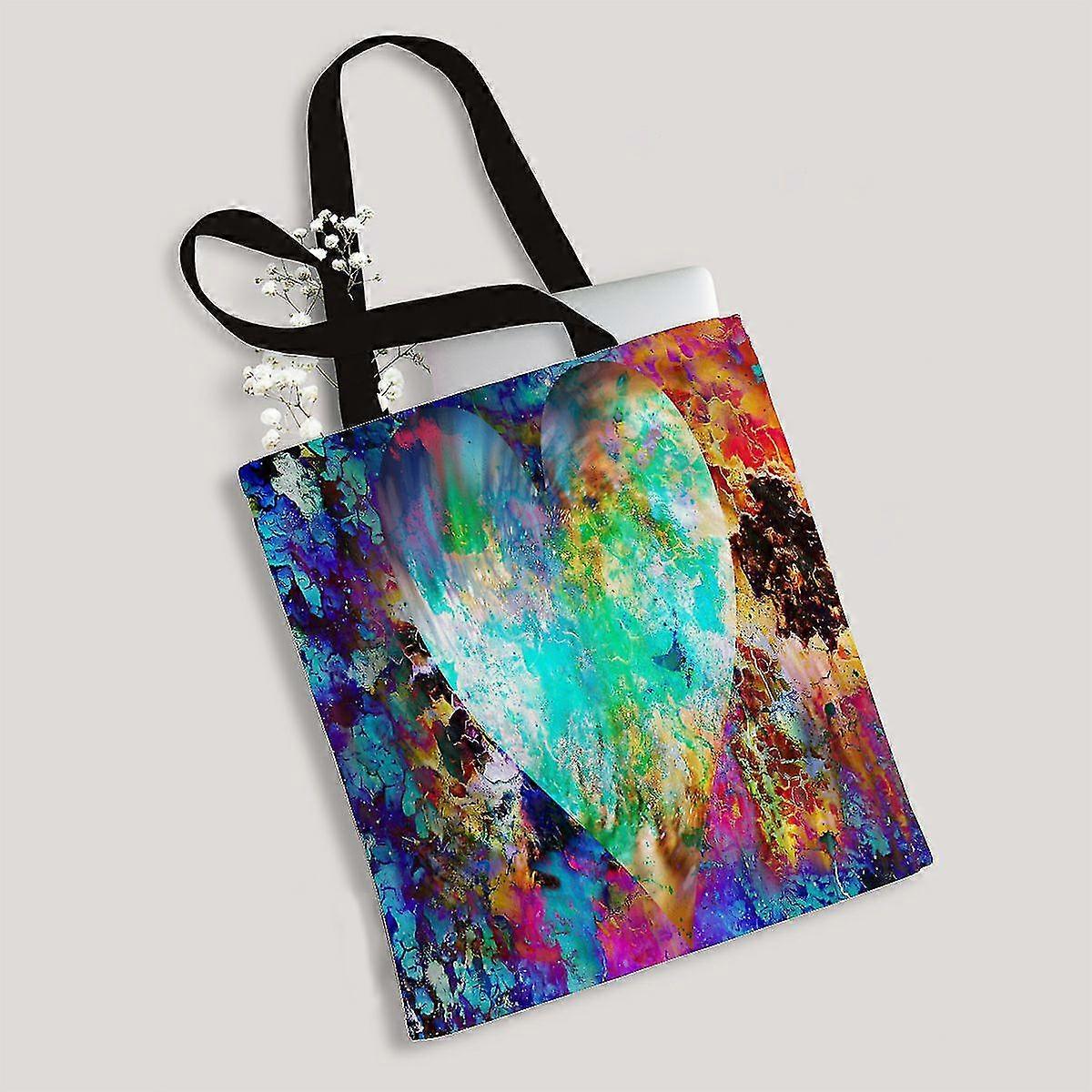 Heart In Cosmic Space Color Cosmic Abstract And Crackle Structure Canvas Bag Reusable Tote Grocery Shopping Bags Tote Bag 36x41 Cm