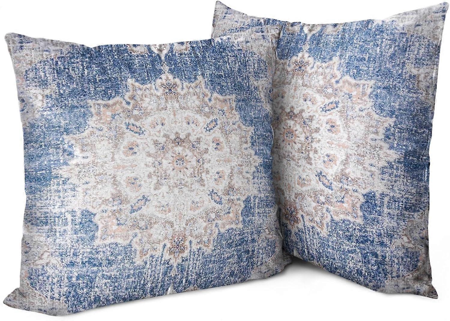 Boho Pillow Covers 16"x16" Set of 2 Vintage Carpet Blue Bohemian Throw Pillow Case Soft Square Decorative Pillowcases for Home Decor Sofa Car Living R