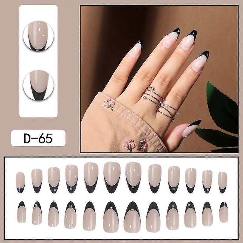 24-teiliges French-Manicure-Nagelset Mit Schwarzen Spitzen | Quadratisch, Selbstklebend, 12 Größen
