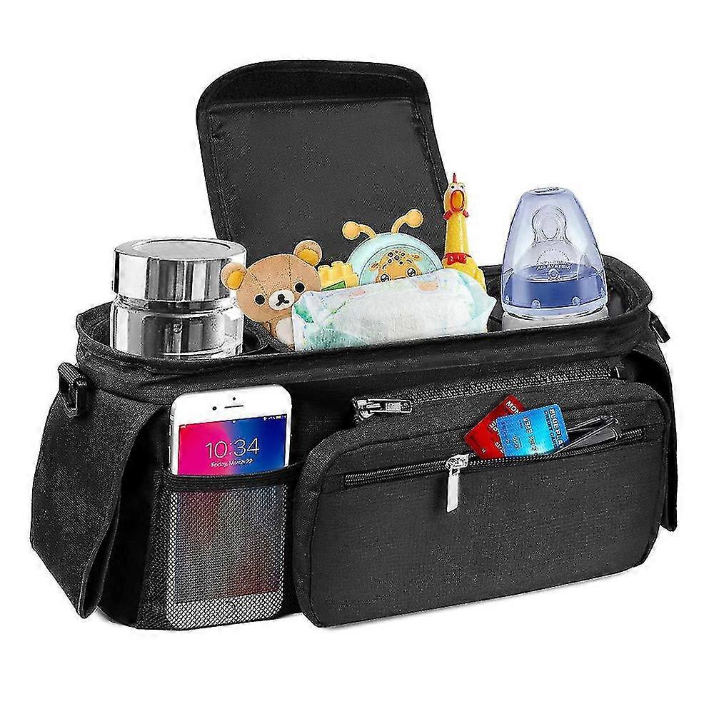 Stroller Organizer With Insulated Cup Holder Detachable Bag & Shoulder Strap, Fits For Most Stroller Bars And Handles Like Lightweight Baby Strollers