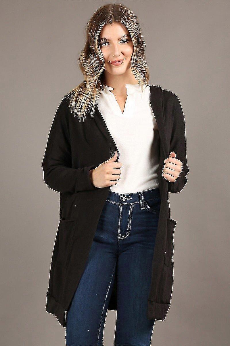 Soft Long Open Cardigan With Hoodie