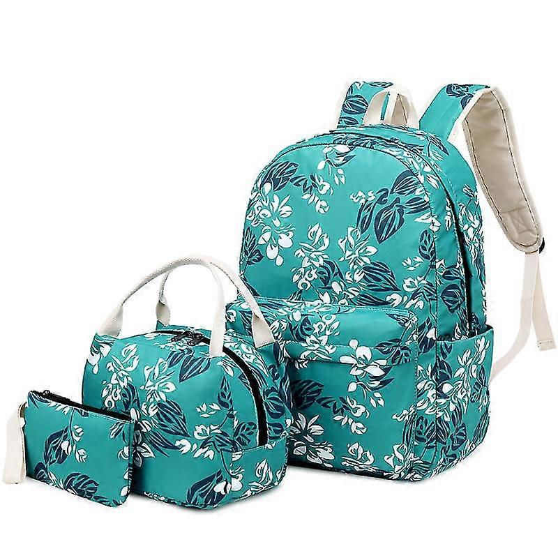Women's Printed Backpack Lunch Bag Pen Bag Backpack Three-piece Set