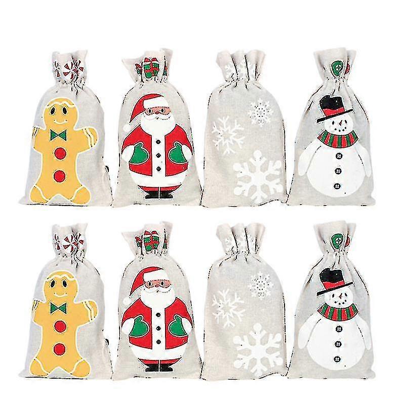 8pcs Christmas Gift Drawstring Bag Linen Bundle Pockets Party Storage Bag (random Style)