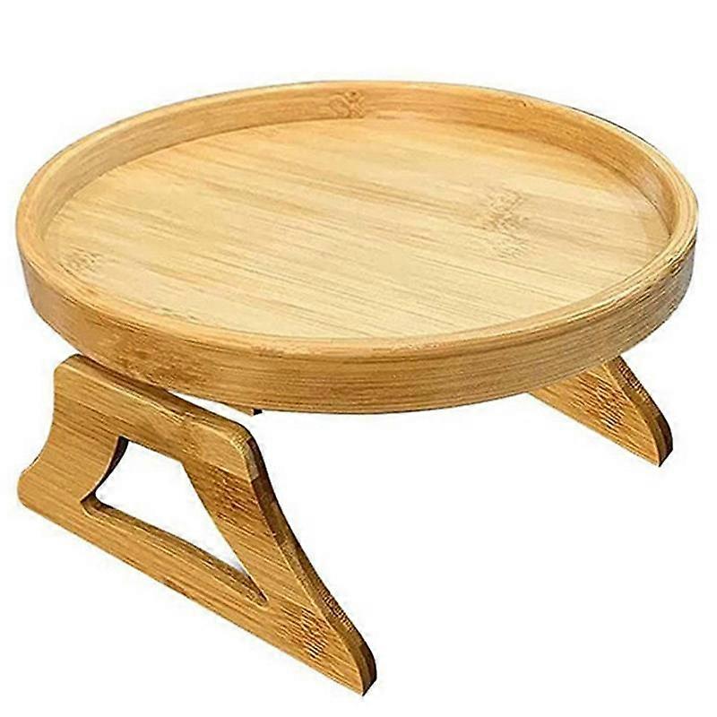 Foldable Round Wooden Sofa Armrest Clip-on Tray Cozy Sofa Tray Table TV Snack Tray for Remote Control Coffee Snacks