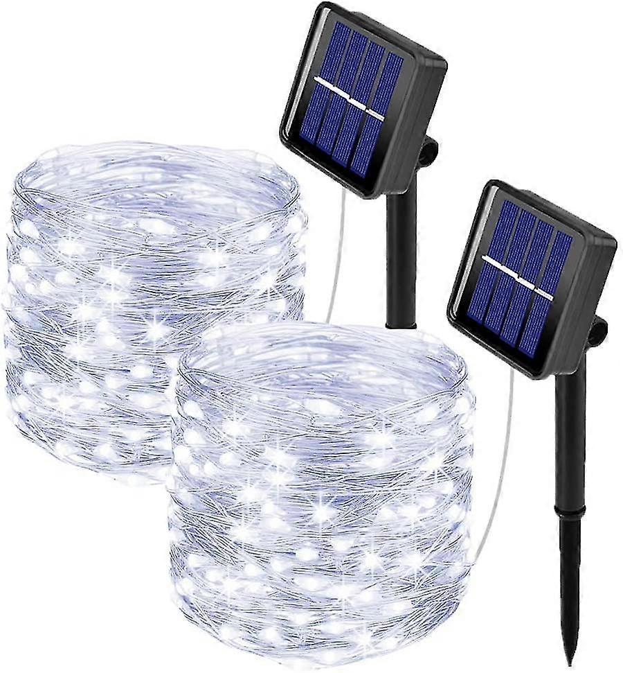 [2 pieces] outdoor solar light string 10m 100 led light string outdoor waterproof copper wire 8 mode