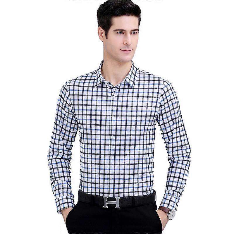 Mens Shirt Casual Plaid Shirts Slim Long Sleeve