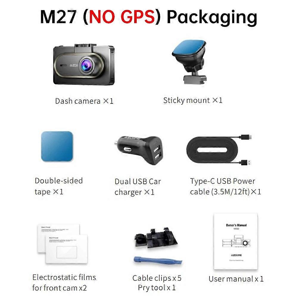 Dash Cam M27 Voiture DVR 2K Résolution FHD 1440P GPS intégré WIFI 3 pouces IPS Écran Enregistreurs De Voiture Moniteur De Stationnement, G-Sensor