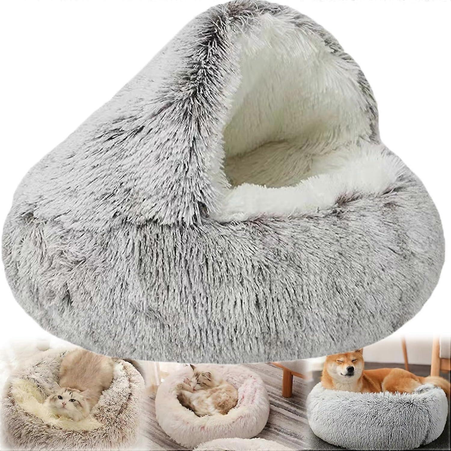 Uspokajające legowiska dla psów i łóżka dla kotów z kapturem, zdejmowane okrągłe łóżka do prania