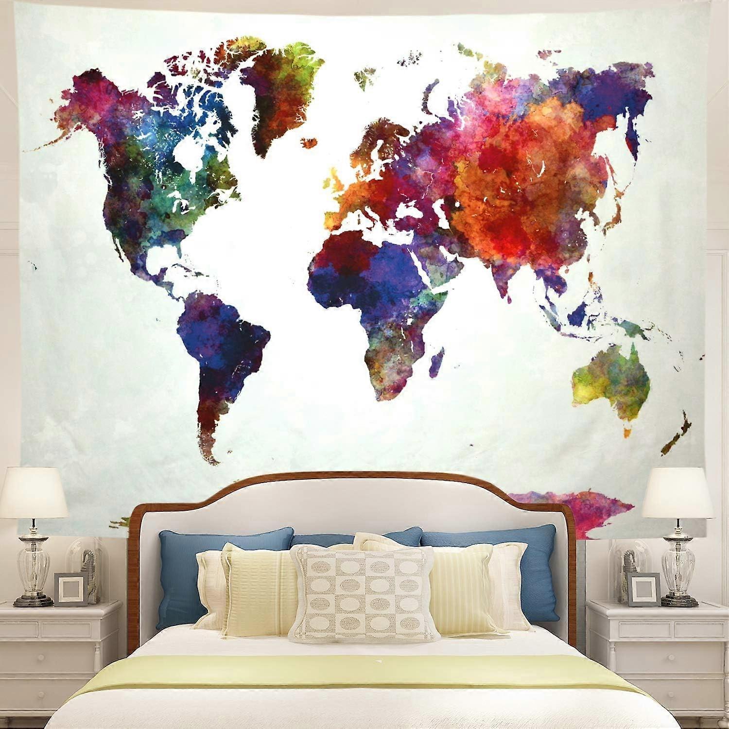 World Map Tapestry Watercolor Tapestry Abstract Map Tapestry Wall Hanging Colorful Globe
