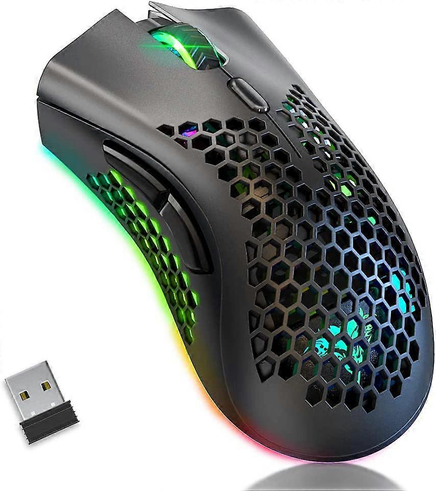 Kabellose Gaming-Maus, Computermaus mit Wabengehäuse, 6 programmierbare Tasten, 3 einstellbare DPI, Silent Click, USB-Empfänger, ergonomische RGB-Opt