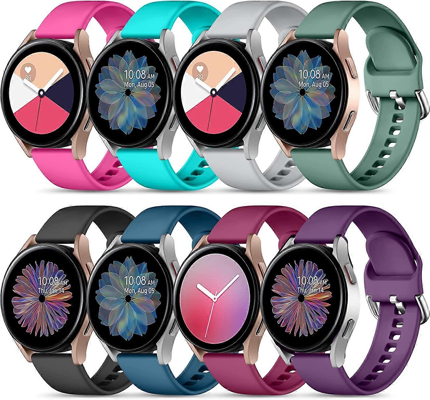 8 Pack Band Compatible with Samsung Galaxy Active 2 Universal, 20mm Soft Silicone Bracelet Sports Strap for Women Men, Small