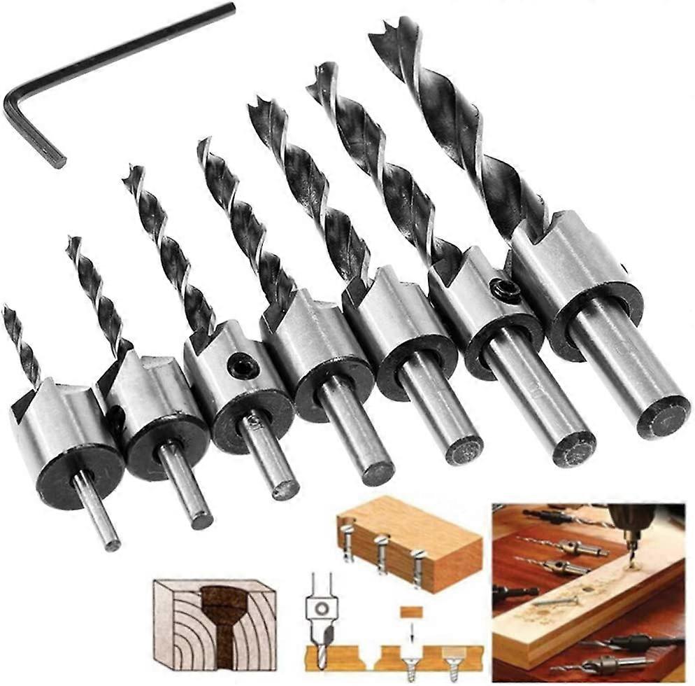 Countersink Drill Bit Set,8pcs HSS 5 Flute Carpentry Countersink Heart Drill Bits Chamfer Cutter 3-10mm