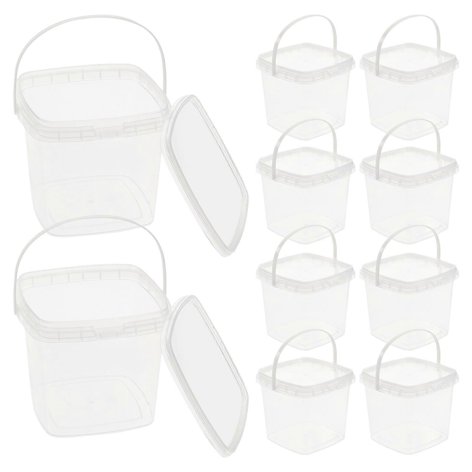 10pcs Square Clear Small Bucket with Lid Ice Cream Bucket Milk Tea Popcorn Bucket 500ml