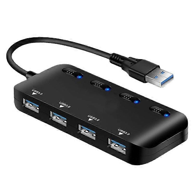 Power Strip USB 3.0 Hub, Ultra Slim Multiple 4 Port USB Hub with Individual Power Switch LEDs