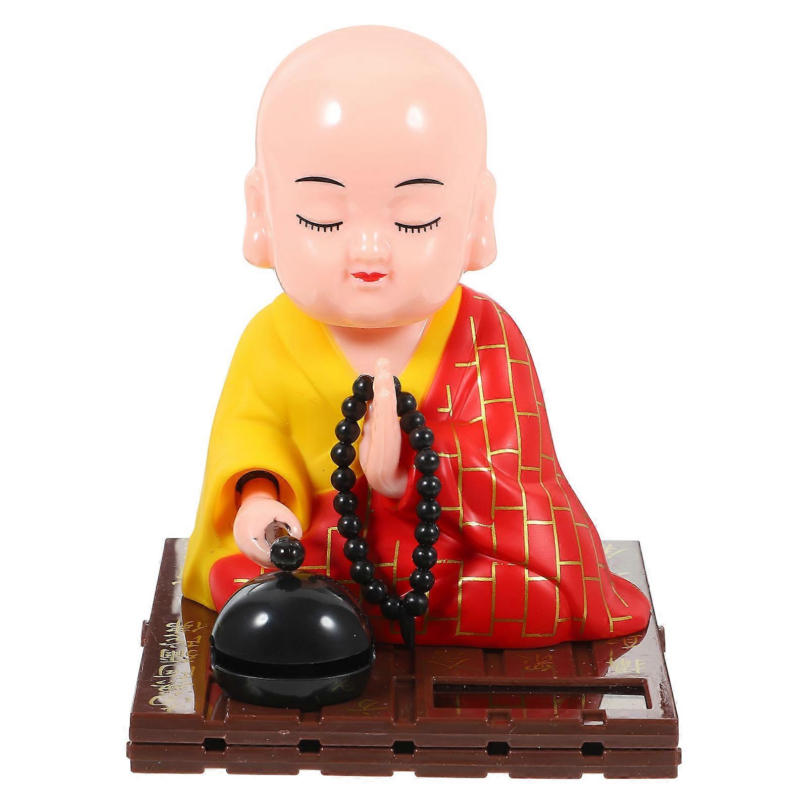 Solar Powered Shaking Head Buddhist Monk Figurines Car Dashboard Decorations