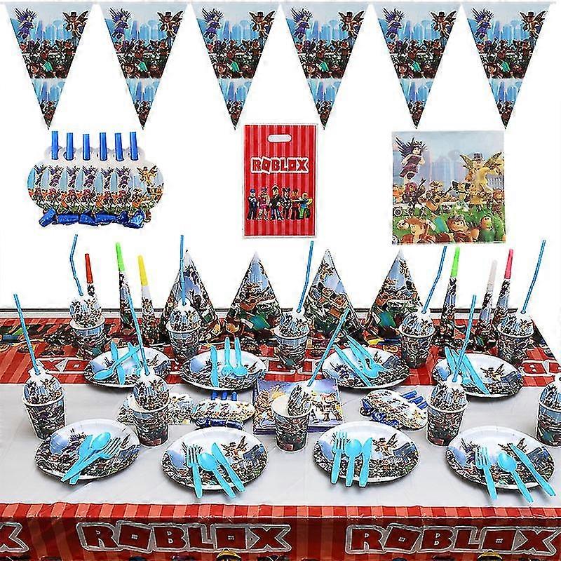 Roblox 游戏派对装饰虚拟世界纸盘杯纸帽 16 件/套生日主题派对