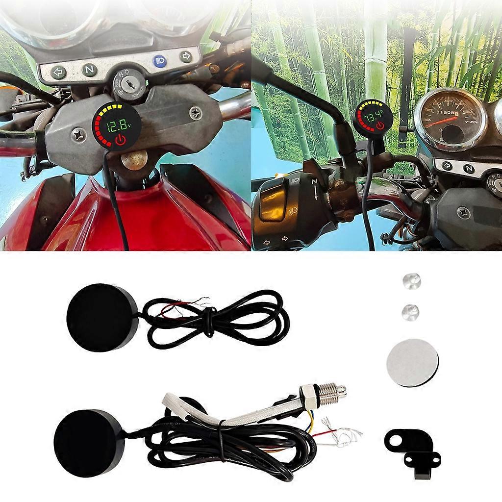 Motorcycle Digital Voltmeter Thermometer 2 In 1 Electronic Meter Waterproof