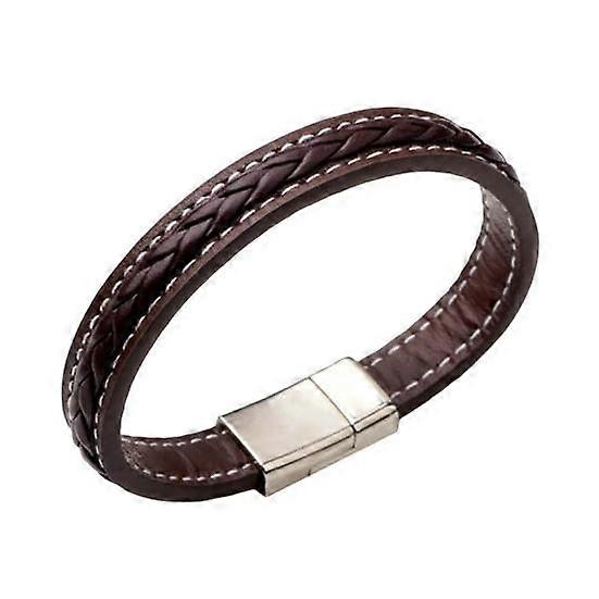 Men Solid Color Braided Magnetic Buckle Clasp Cuff Bracelet Bangle Gift