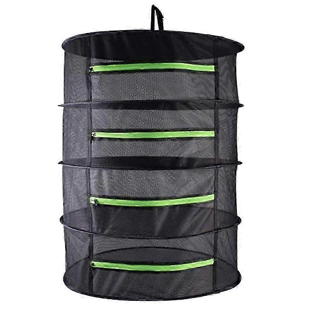 1 Pc 4-layers Folding Round Drying Net Multi-Function Fruit and Vegetable Drying Fish Clothes Basket Dryer Storage Bag with Zipper (Black)