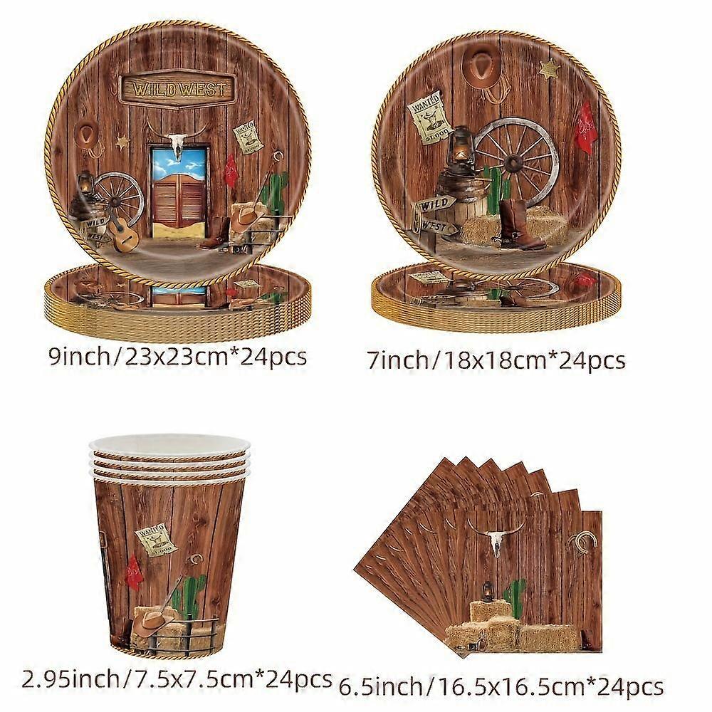 Cowboy Thema Einweggeschirr Pappteller Papierhandtuch Pappbecher Set unlaminiert