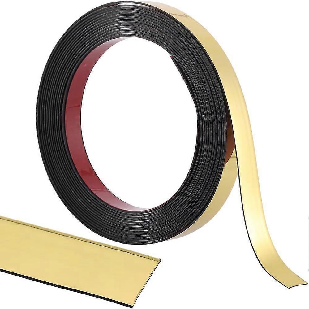 5m*15mm Gold Molding Trim Peel and Stick Flexible Mirror Border Self-Adhesive Decorative Strip for Wall Ceiling Floor Panel Cabinet Tile Edge Corner W