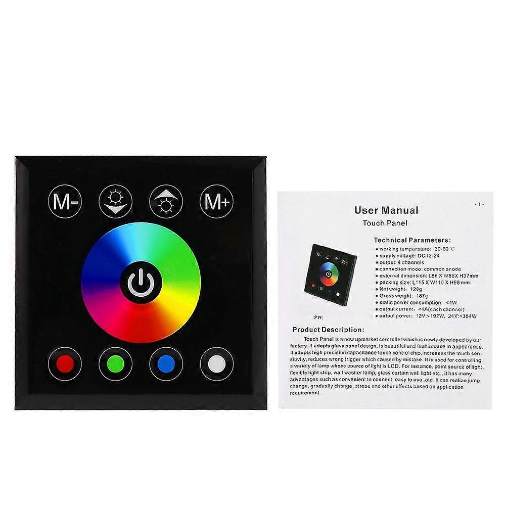 Wall Mounted Colorful RGBW LED Touch Panel Controller Dimmer Switch for LED Strip Light Black