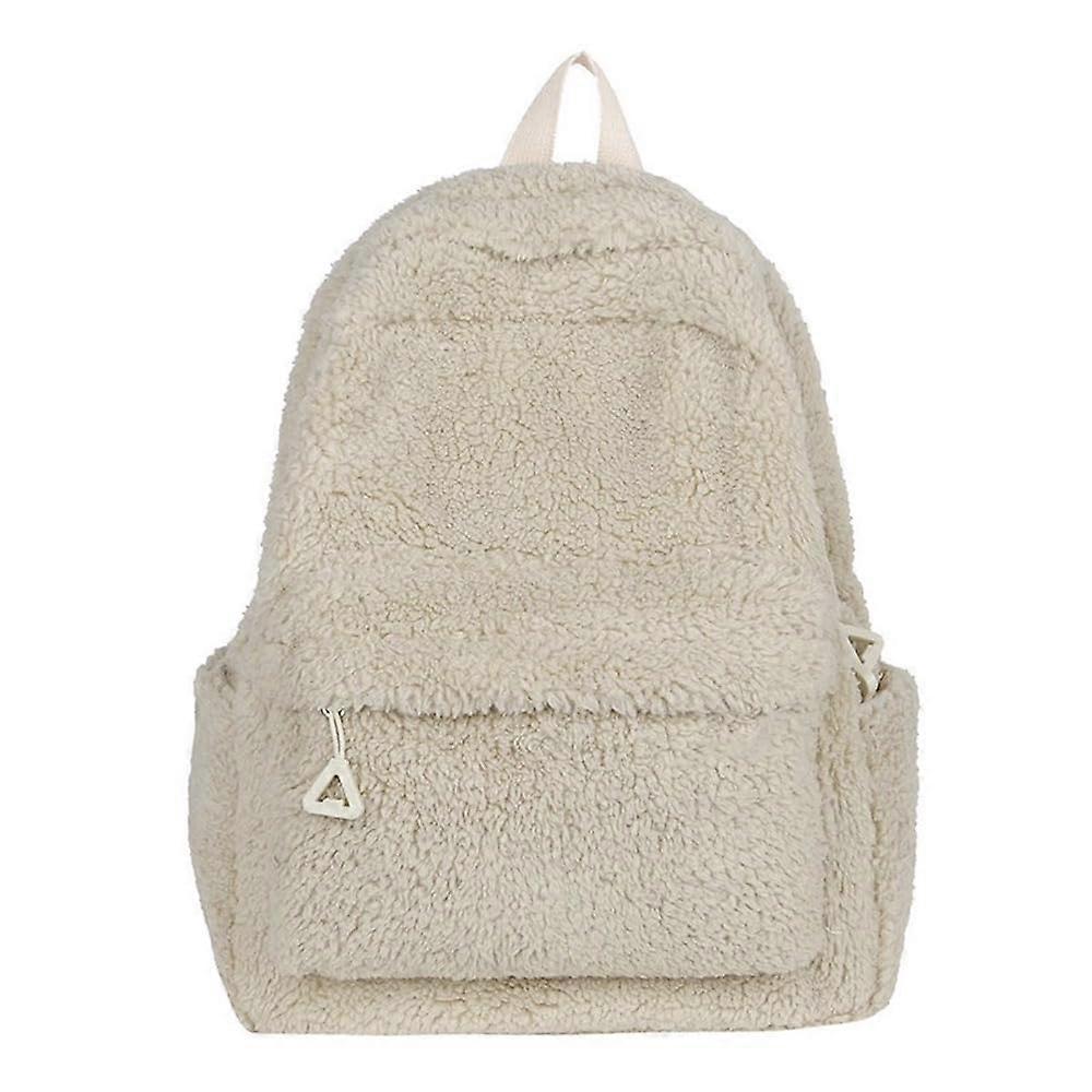 Mini Plush Backpack Light Khaki Soft Casual Daypack Aesthetic Design Small Size Lightweight Travel Bag