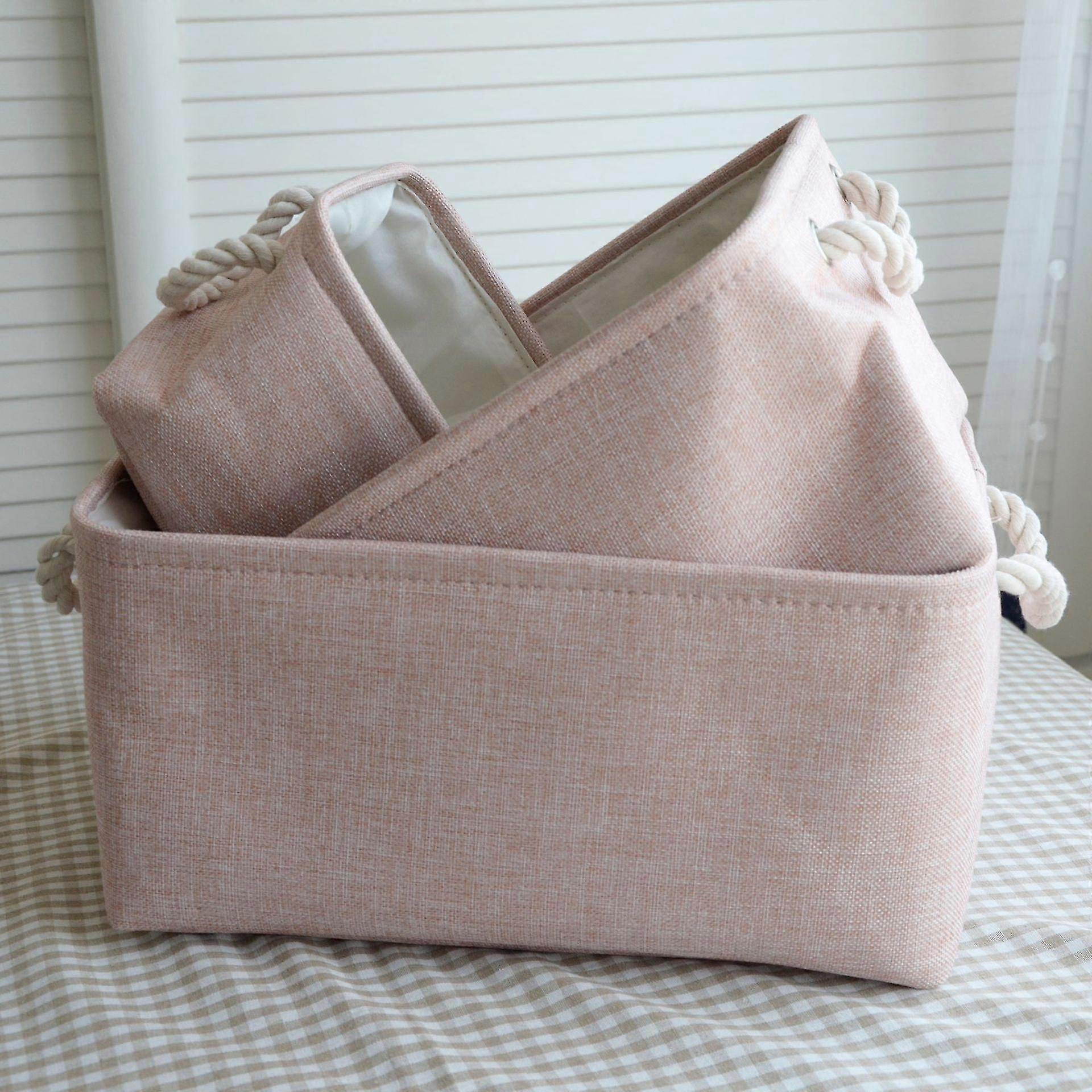 A Storage Basket Made of Cotton and Linen, Foldable, Storage Basket With Handle 30 * 20 * 16cm (Blue)