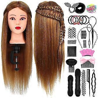 Frcolor Mannequin Head Set With Hair Salon Training Head Stand Set Hair Training Model Hairdressers Free Table Clamp And Braid Set Salon Styling Beaut