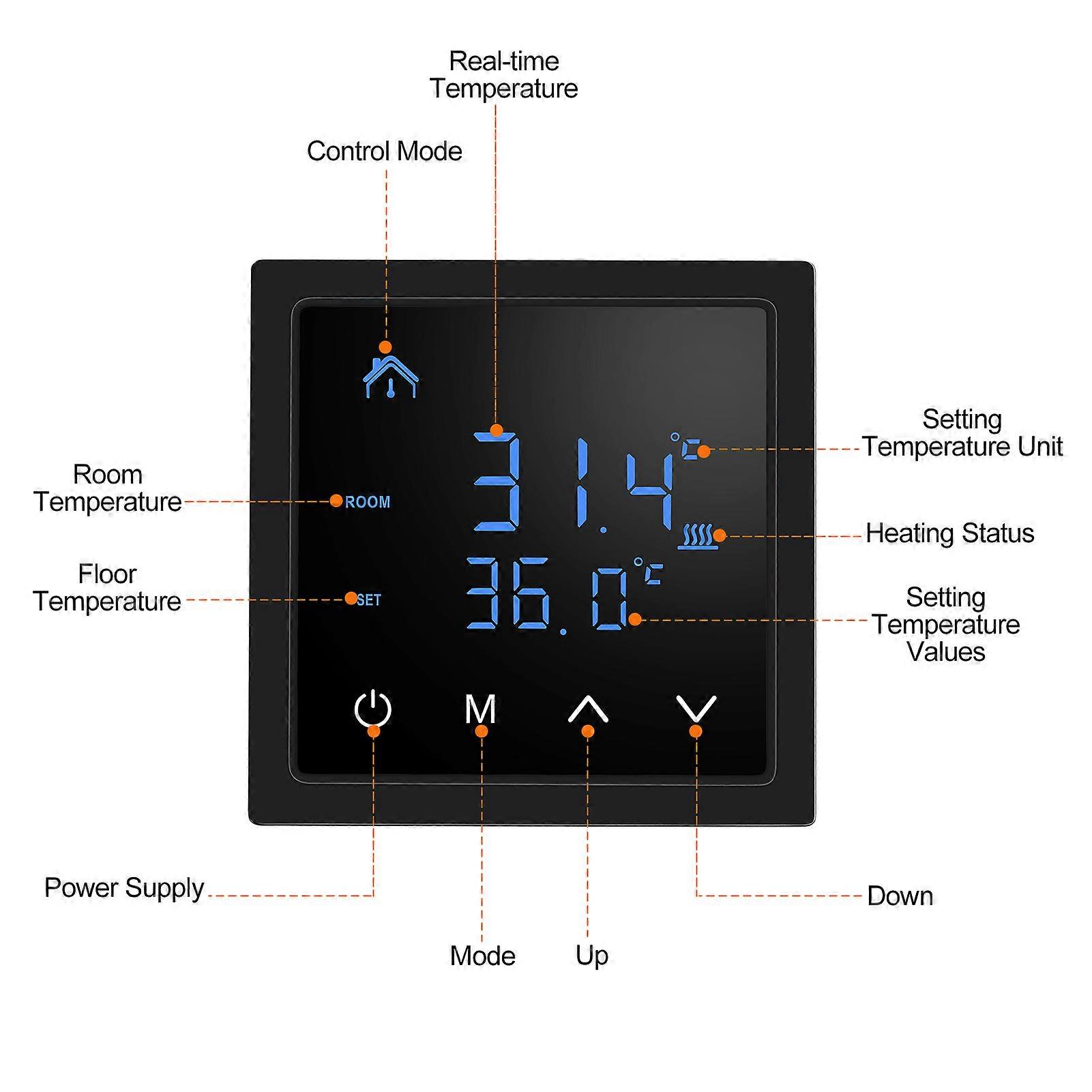 Smart Thermostat 16A Floor Heating Temperature Controller with LED Touch Screen 85-265V Electric Heating Control