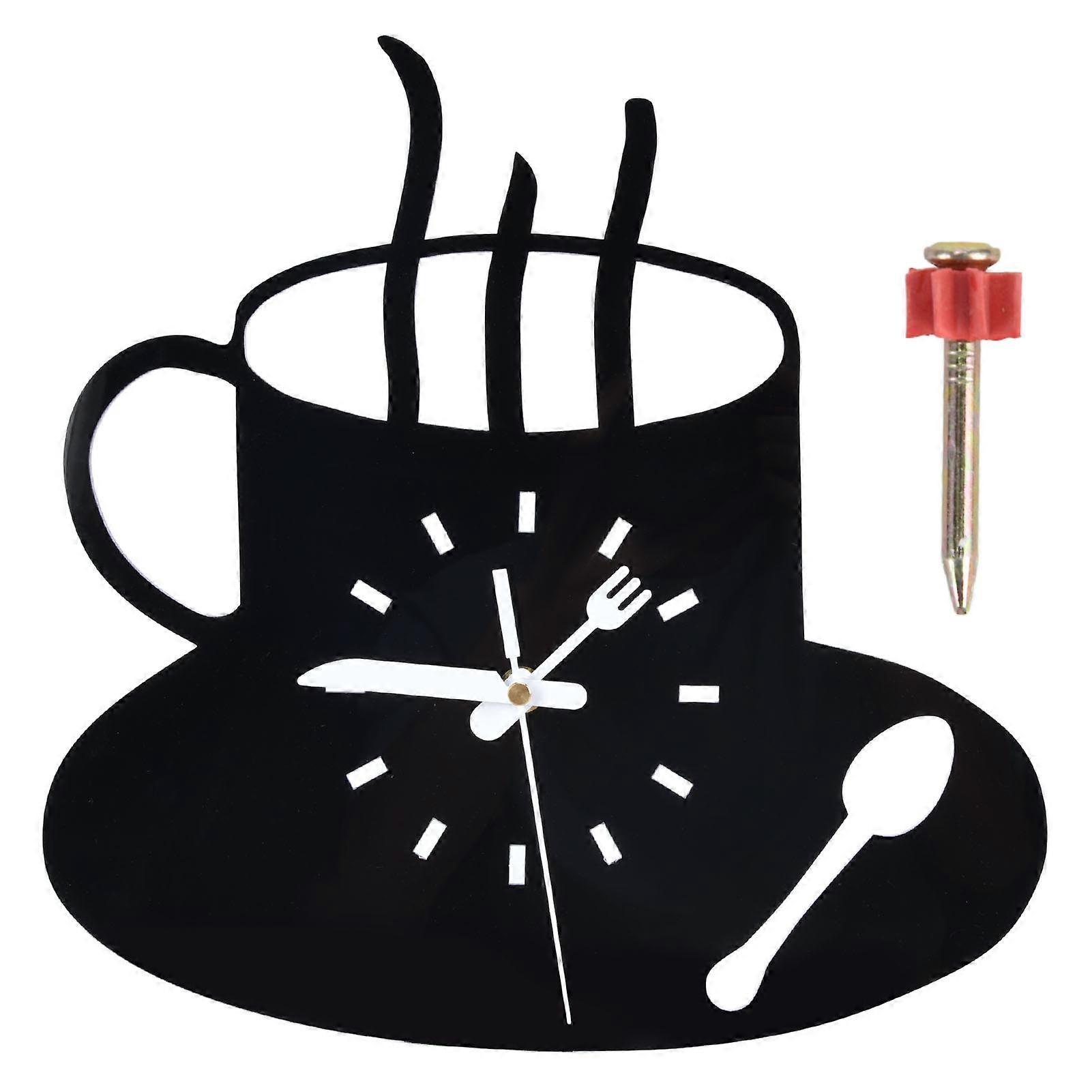 Kitchen Wall Clock 3D Coffee Mug Style Acrylic Frameless Design Silent Movement Modern Kitchen Decor