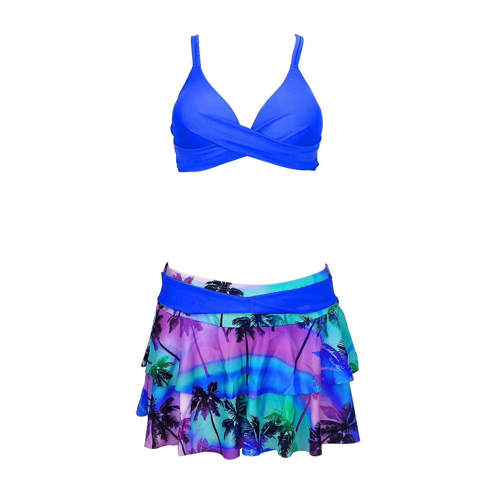 Kvinnor Två Delar Sexig Thong Baddräkter Tryck upp Tofs Bikini Kvinnliga Badkläder Bikinis Baddräkt Etnisk stil Strandkläder Kungsblå XXXL