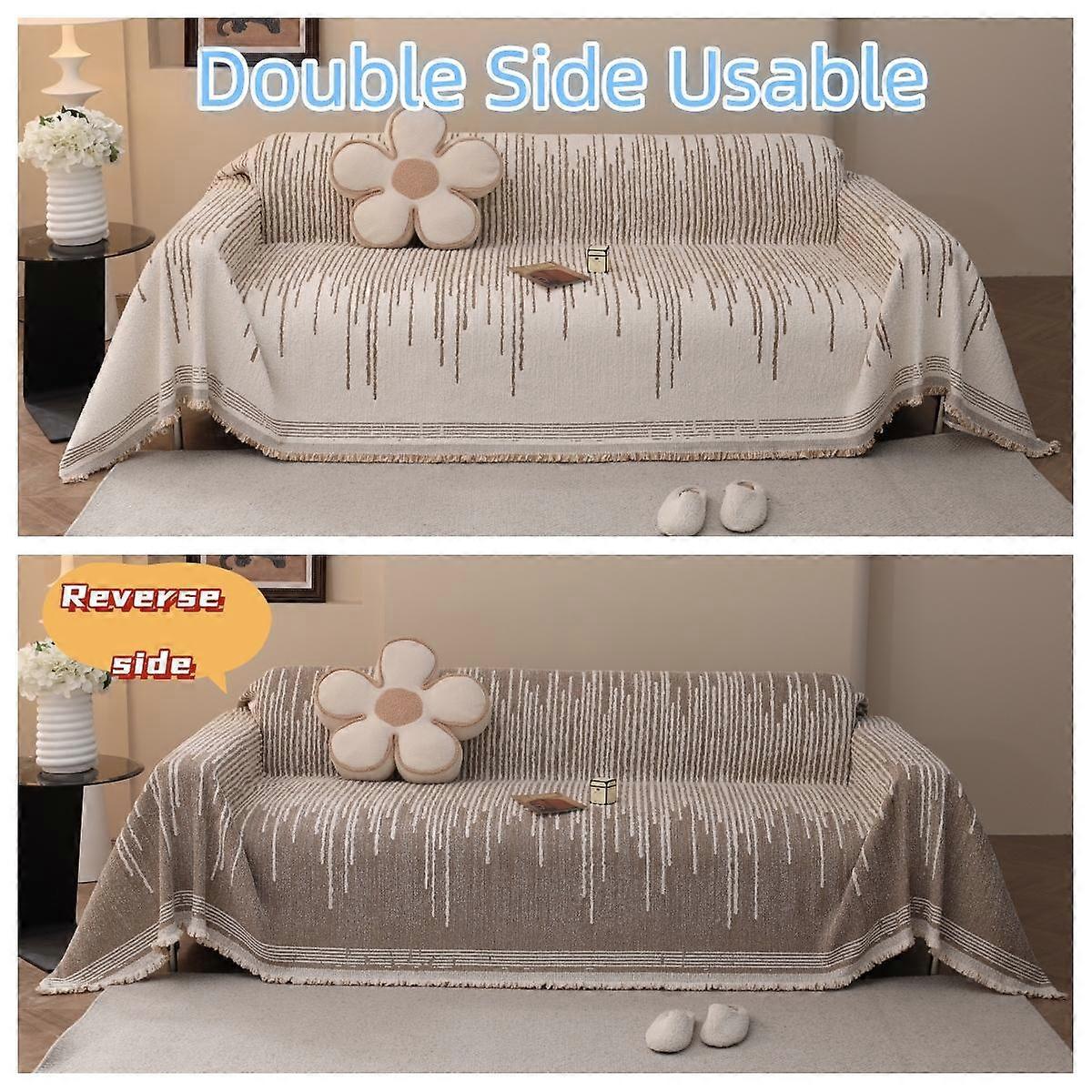 Fluffy Lines Stripes Jacquard Sofa Towel with Tassels, Double-side, for Living Room Camping Picnic Large Blanket Leisure Relax