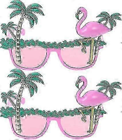 Sunglasses 2pcs Hawaiian Tropical Novelty Sunglasses Party Glasses Eyewear(2PCS,Coconut Tree Flamingo)