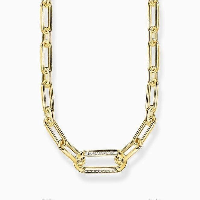 Sterling Silver Gold Plated White Zirconia Links Necklace KE2110-414-14-L45V
