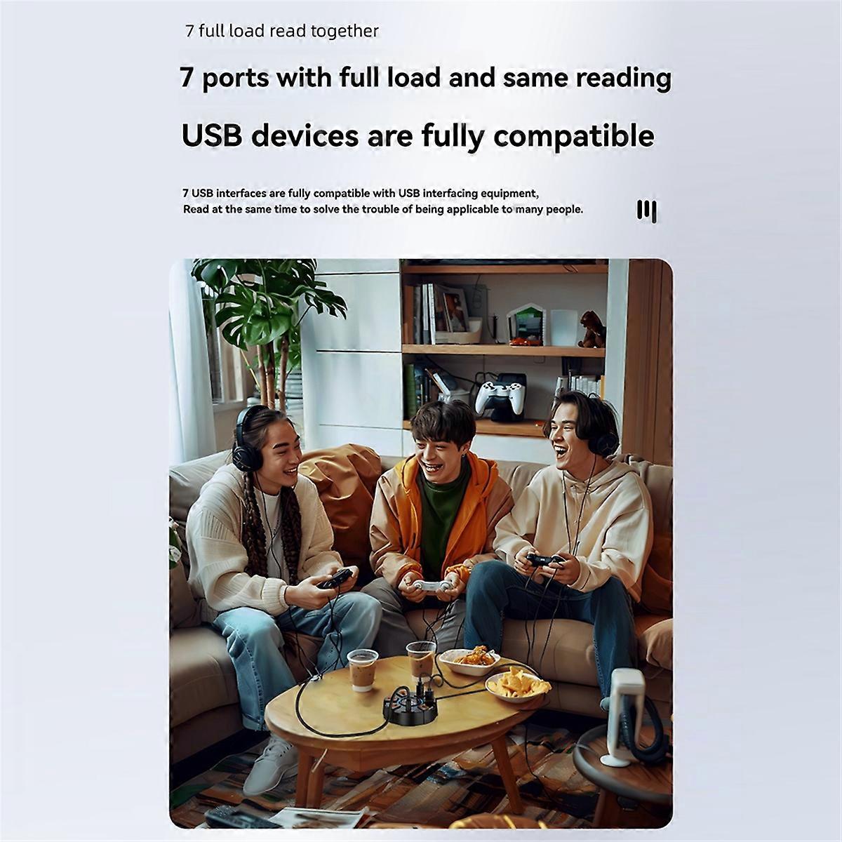 USB Splitter Power Adapter Multiple Expander for PC Laptop, 7 Ports