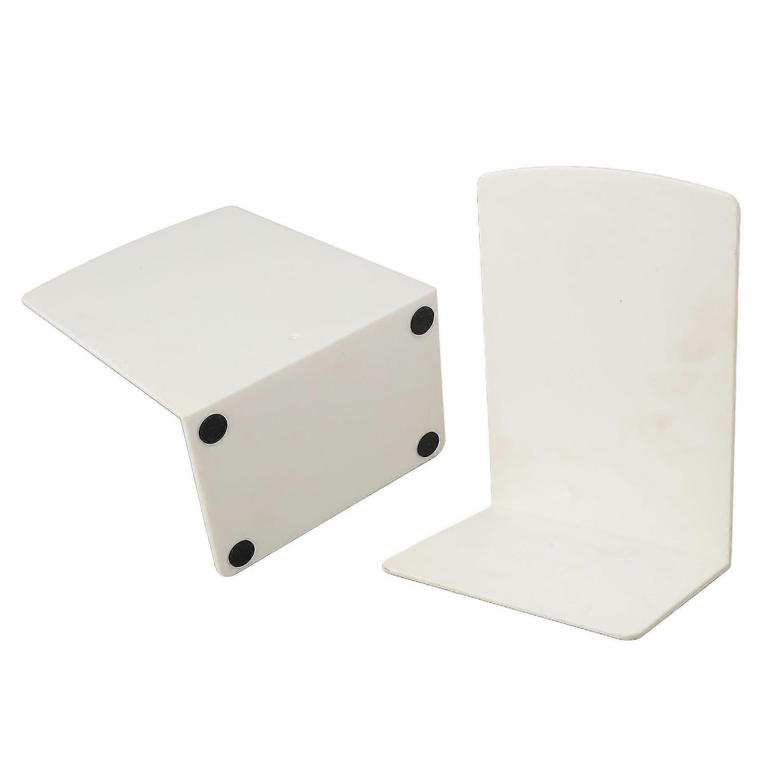 2 Pcs White Plastic Bookend Simple and Modern Book Shelf Holder Desktop Book File Magazine Organizer 