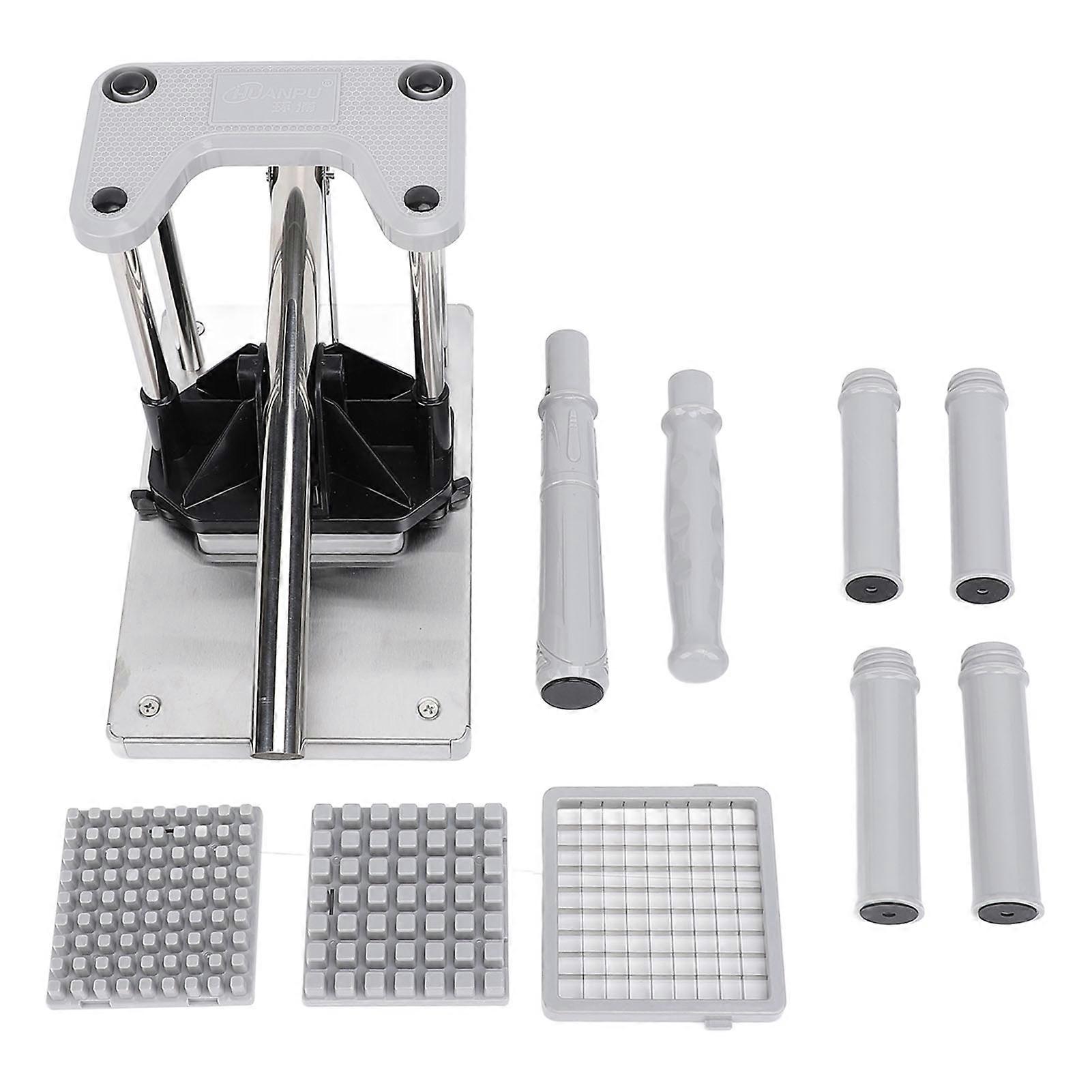 Professional stainless steel French fry cutter with replacement blades and ergonomic handle for vegetables, cucumbers and carrots