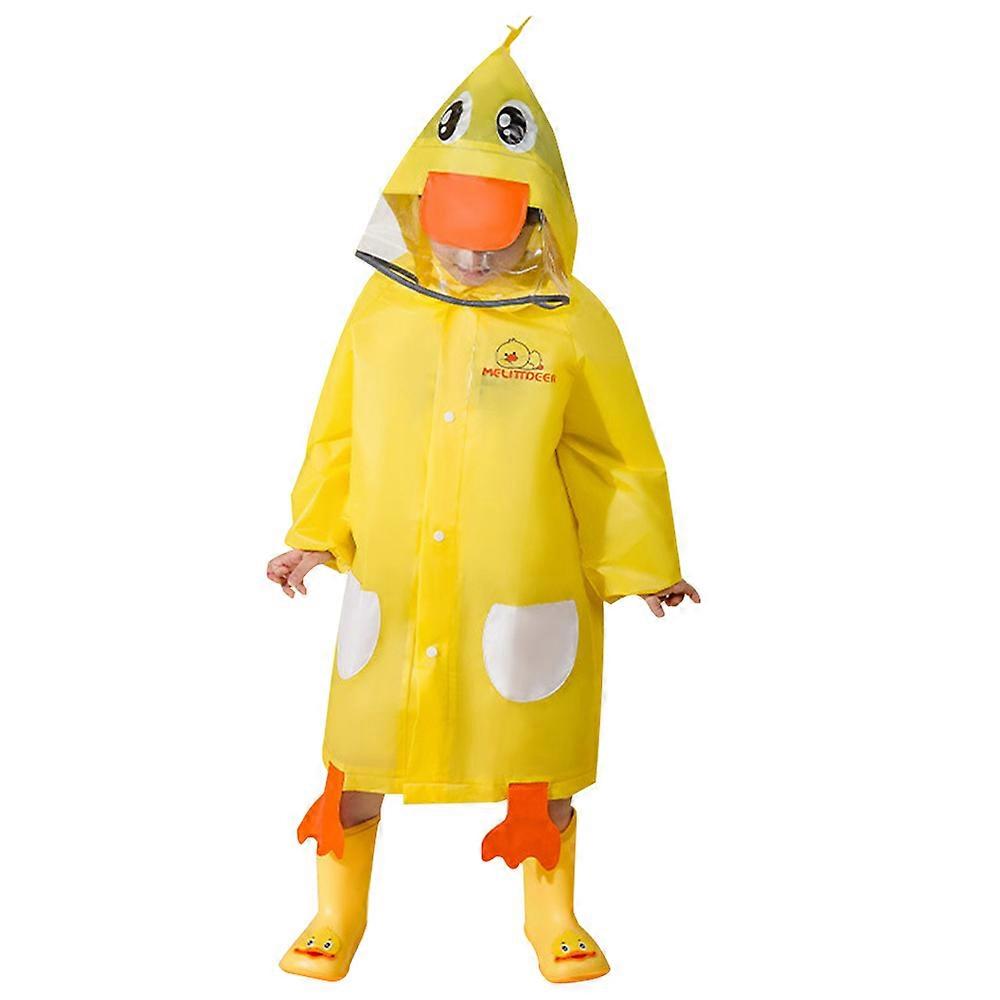 Gul barnregnrock söt djurmönster barnregnrock förtjockad regnrock i ett stycke vikbar regnrock