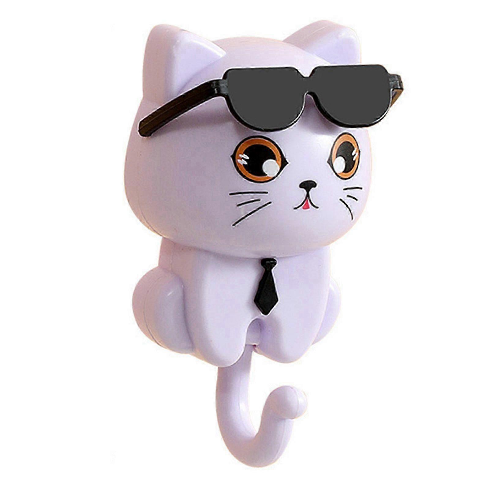 かわいいサングラス猫のキーフック、粘着コートホルダー、家の装飾バッグ、帽子、タオルのための猫のフック