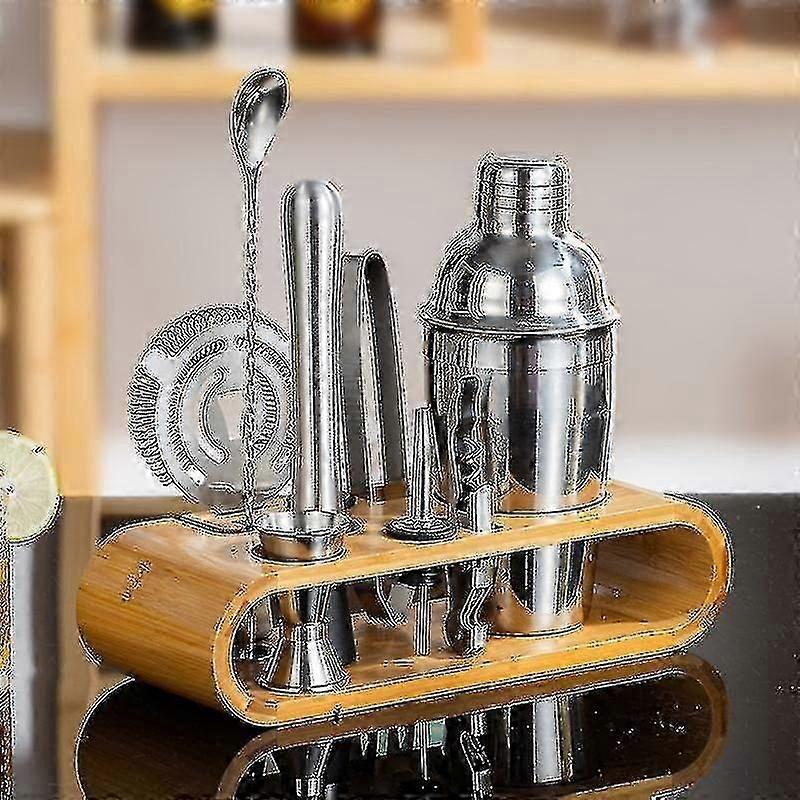 9pcs Bartender Kit Cocktail Shaker Set With Bamboo Stand Bar Tools For Drink Mixing