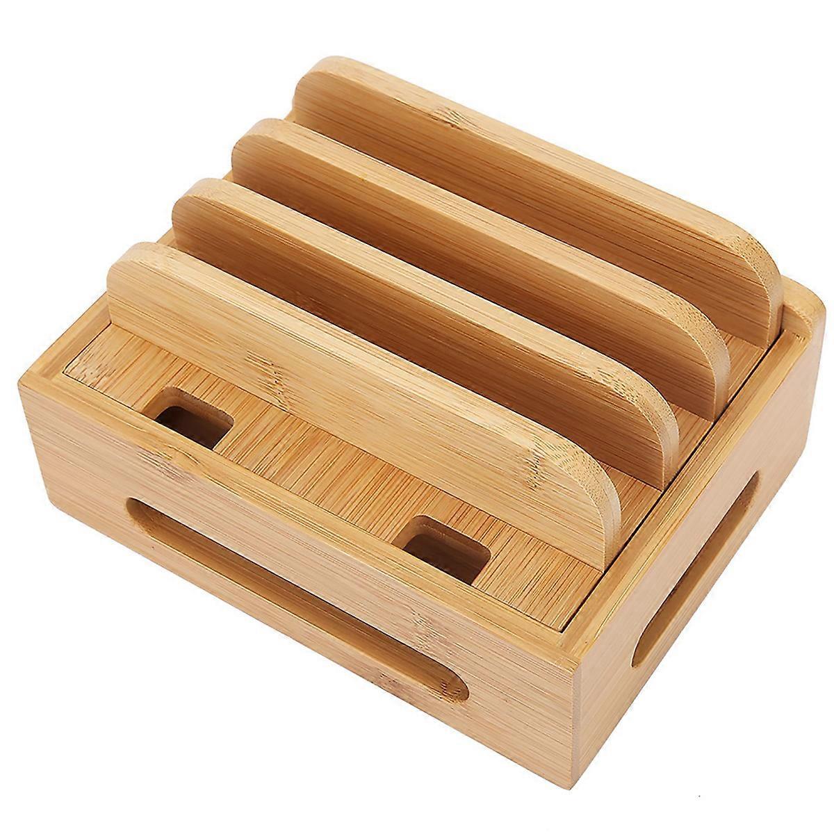 Bamboo Multi-Device Stand Charging Station Phone Tablet Wire Storage Rack