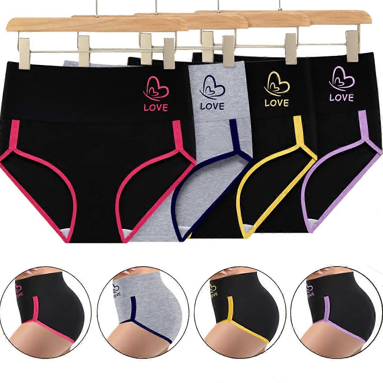 Regular Size Underwaer, 4PCS Popular High Waist Print Underwear Hip Lifting Underwear, A Single Style of Multiple Clothing