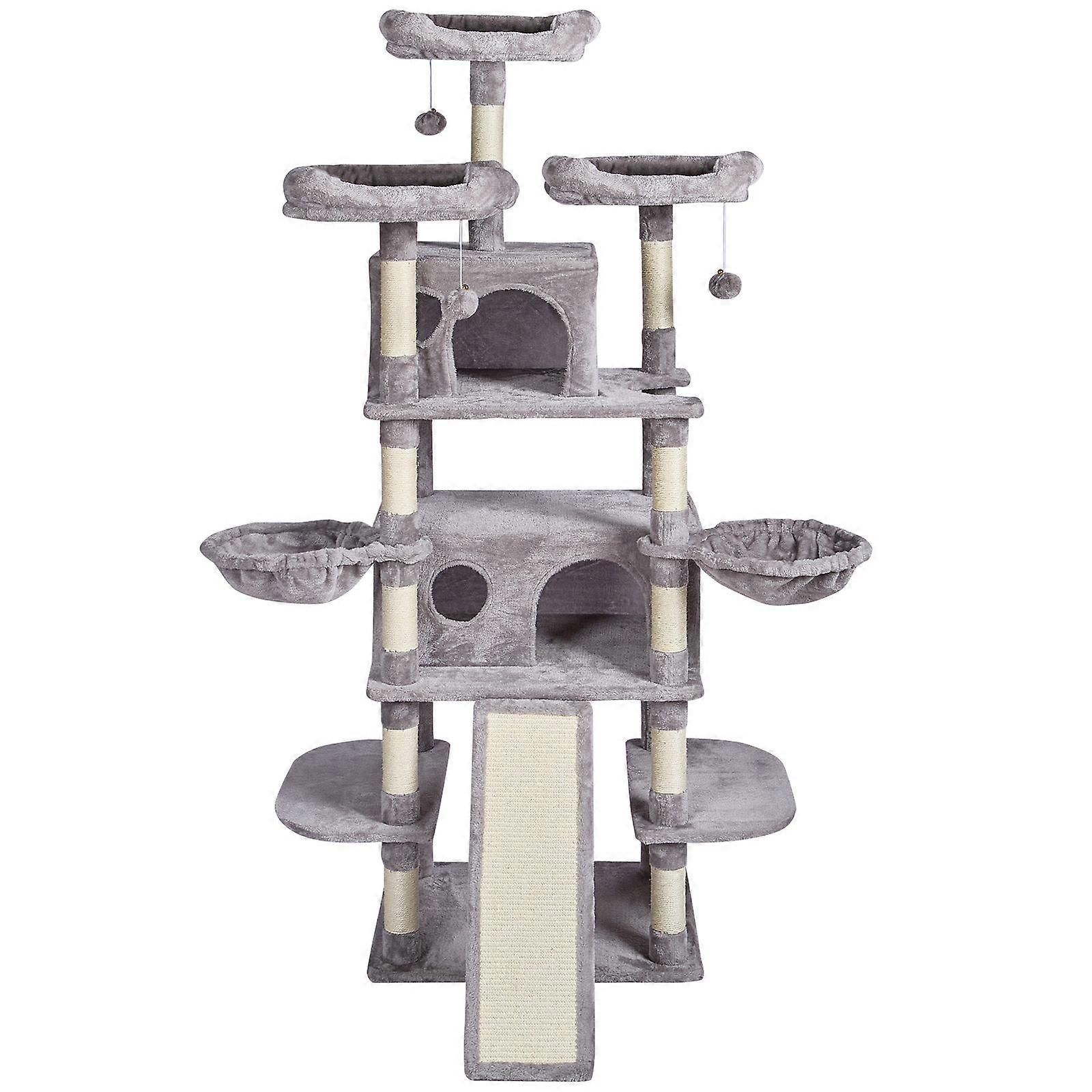 Cat Tree για γάτες εσωτερικού χώρου, 68.5" Cat Tower με 2 Cat Condos, Sisal Scratching Post, Αιώρες, Κούρνιες, Ανοιχτό Γκρι