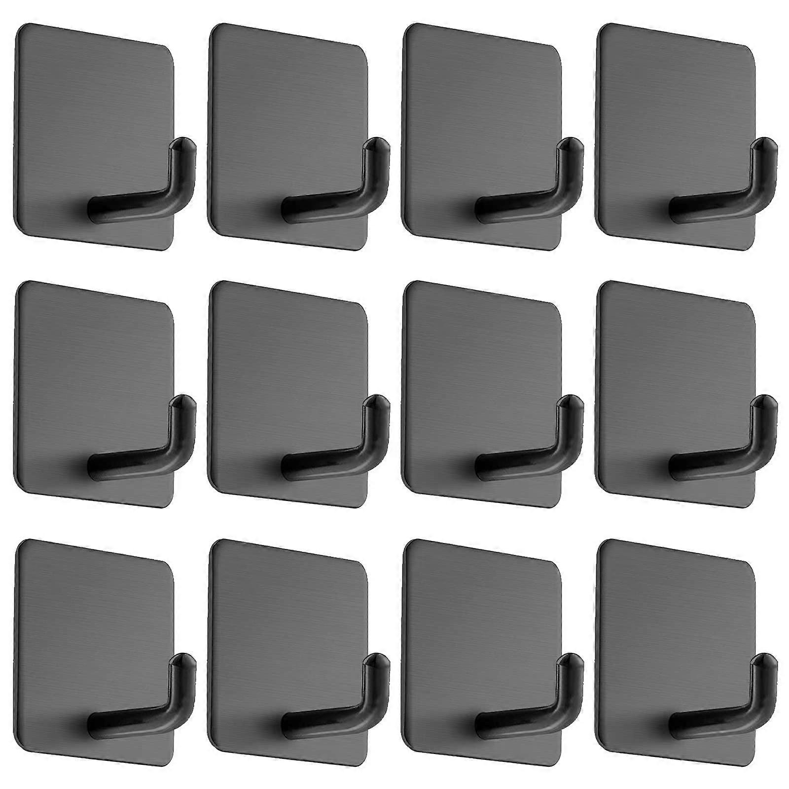 12 pcs Self -adhesive towel hooks, 12 heavy  type decorative wall shower hooks (black)