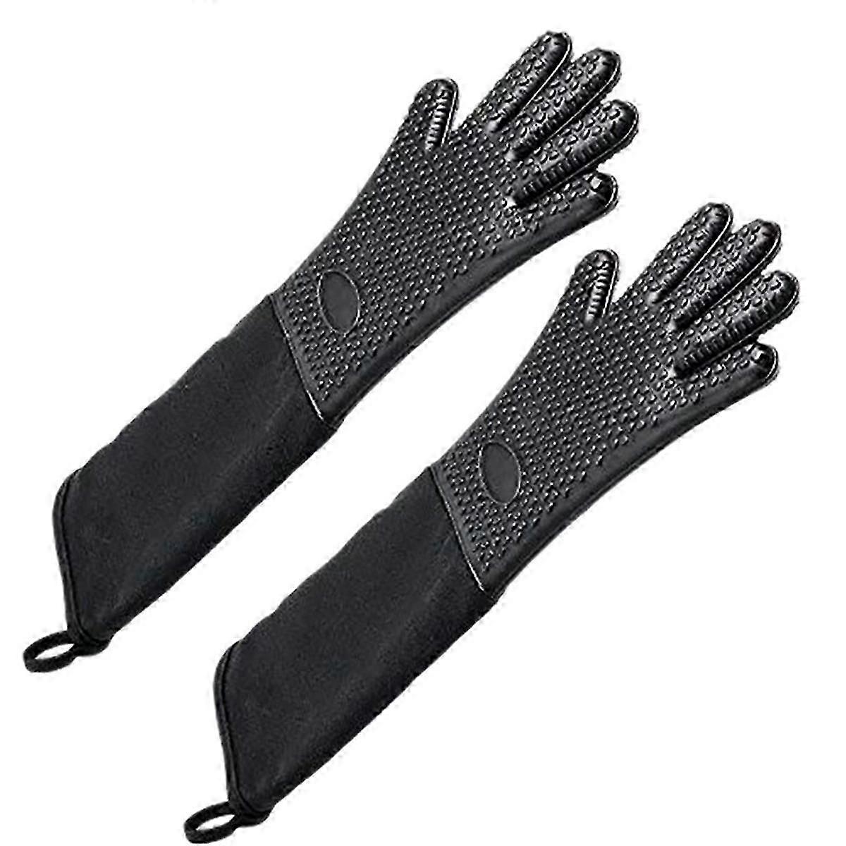 قفاز فرن سيليكون احترافي طويل جدا ، قفاز طبخ حراري مع قطن داخلي للمطبخ ، شواء ، خبز ، شواء -