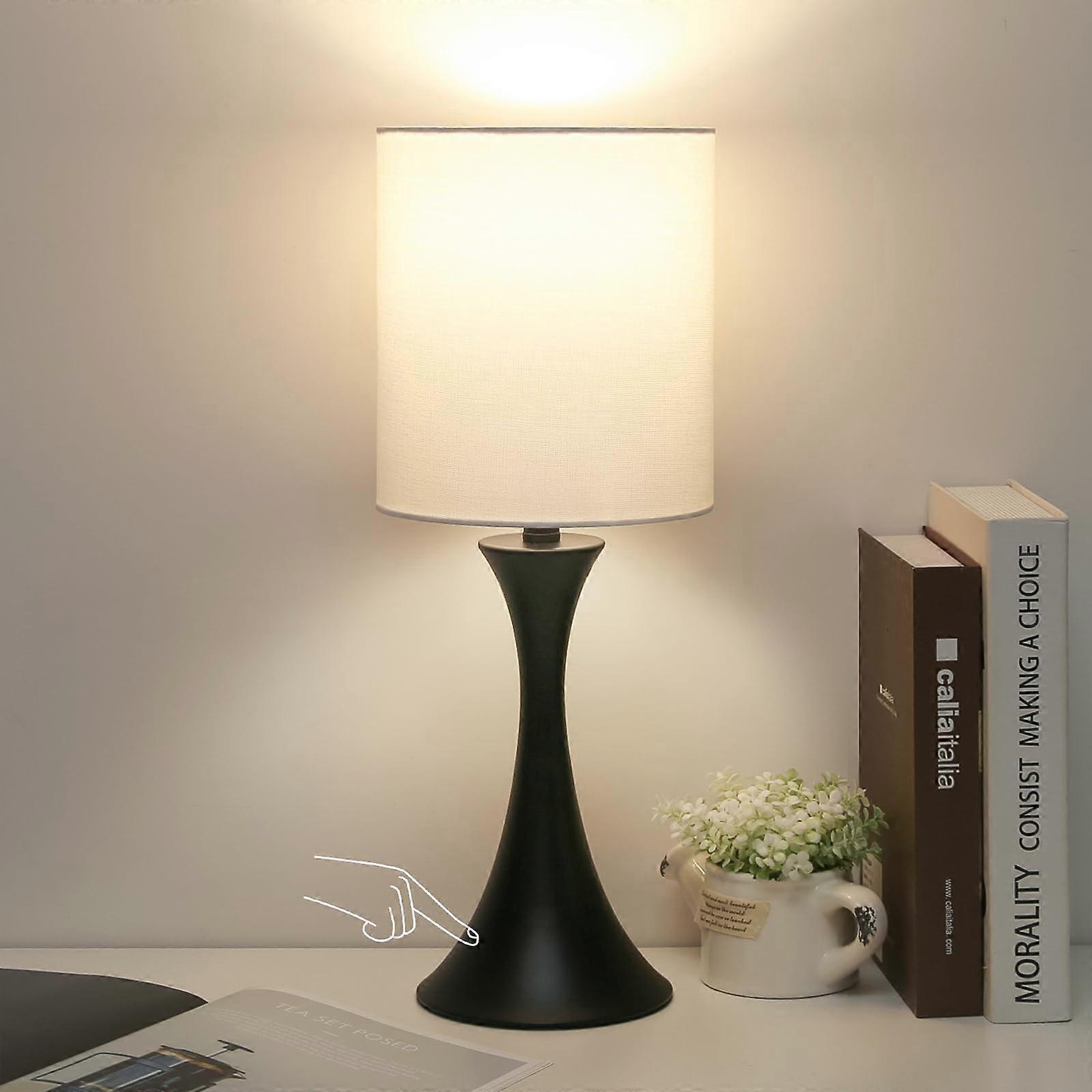 3-Way Touch Control Table Lamp, Modern Black Nightstand Lamp For Bedroom, Bedside Table Lamp
