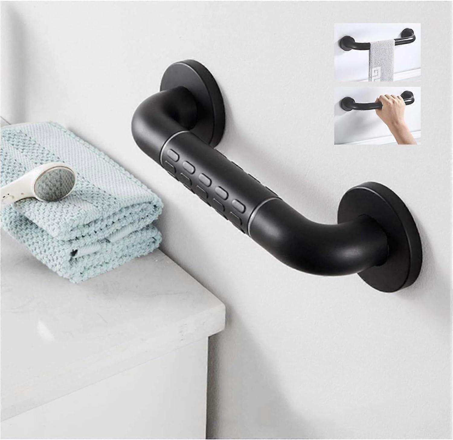 Towel Holder Grab Rails Black Aluminium Bath Grab Handle 38cm Shower Support for Disabled Elderly and Children